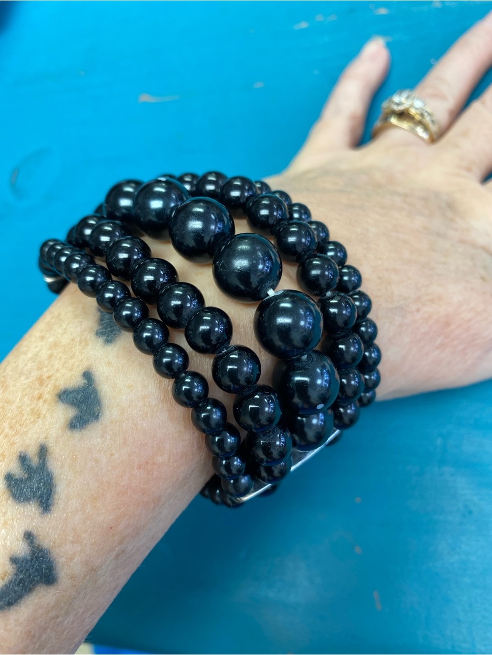 Classic Black Beaded Stretch Bracelet Stack - Women Jewelry